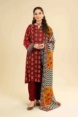 ZN906-3PC Winter Dhannak Embroidered suit with Printed Shawll