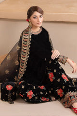 ZN577-Embroidered Velvet Dress With Organza embroidered Dopata