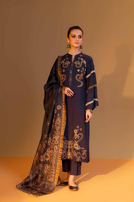 ZN824-Winter 3PC Dhanak Embroidered suit with Printed Shawll