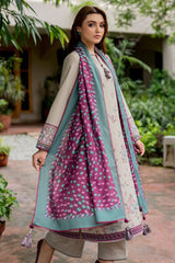 ZN818-WINTER 3PC Dhannak Embroidered suit with Printed Shawll