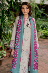 ZN818-WINTER 3PC Dhannak Embroidered suit with Printed Shawll