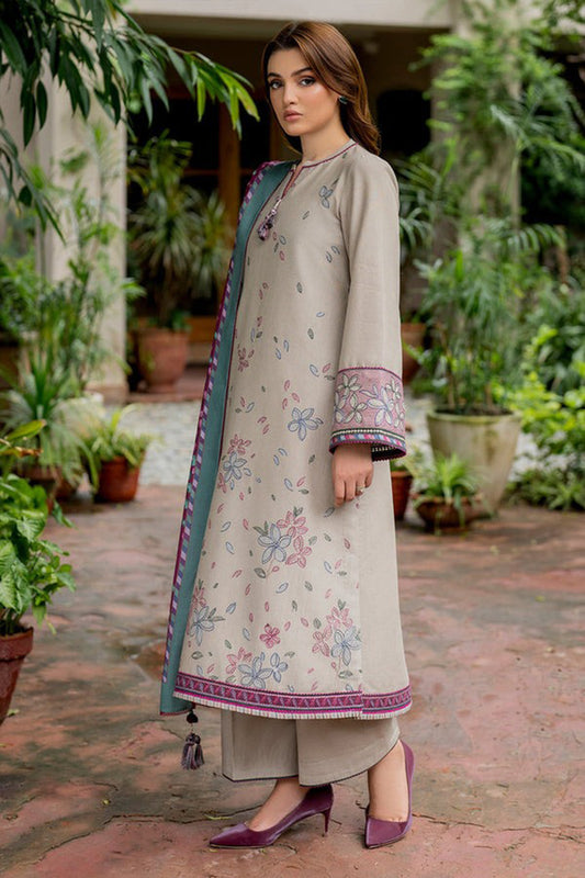 ZN818-Winter Jazmin 3PC Dhanak Embroidered suit with Printed Shawll