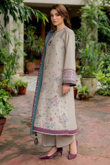 ZN818-WINTER 3PC Dhannak Embroidered suit with Printed Shawll
