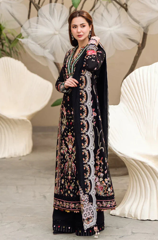 ZN1033 - Qalamkar - 3PC Lawn Embroidered Shirt with Embroidered Slub Net Dupatta