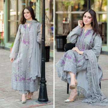 3PC EMBROIDERED DHANAK SUIT - ZN-1126