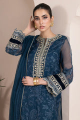 ZN727-BAROQUE-Embroidered 3pc organza dress with organza duppata