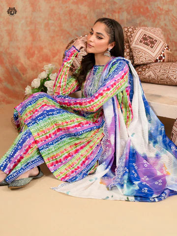 ZN765-SUMMER-3 Piece Unstitched Digital Printed Lawn Suit - Digital Printed Daimond Dupatta