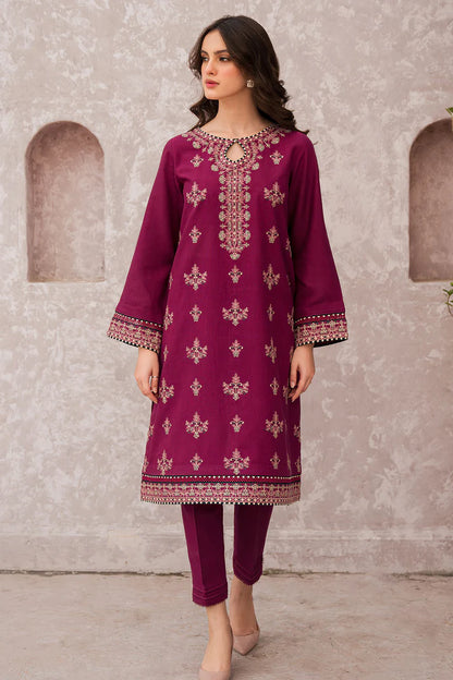 ZN619-WINTER 3PC Dhannak Embroidered suit with Printed Shawll