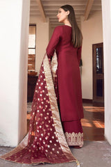 ZN882- Winter, unstiched 3 piece kataan silk frock style embroidered suit
