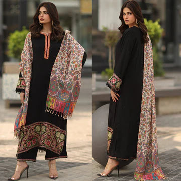 3PC EMBROIDERED DHANAK SUIT - ZN-1239