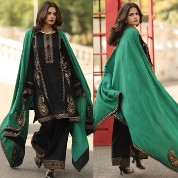 3PC EMBROIDERED DHANAK SUIT - ZN-1246