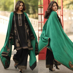 3PC EMBROIDERED DHANAK SUIT - ZN-1246