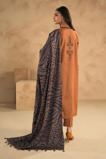 ZN631-WINTER 3PC Dhannak Embroidered suit with Printed Shawll