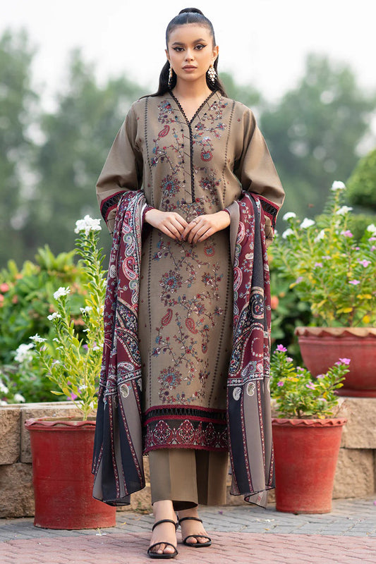 ZN617-WINTER 3PC Dhanak Embroidered suit with Printed Shawll