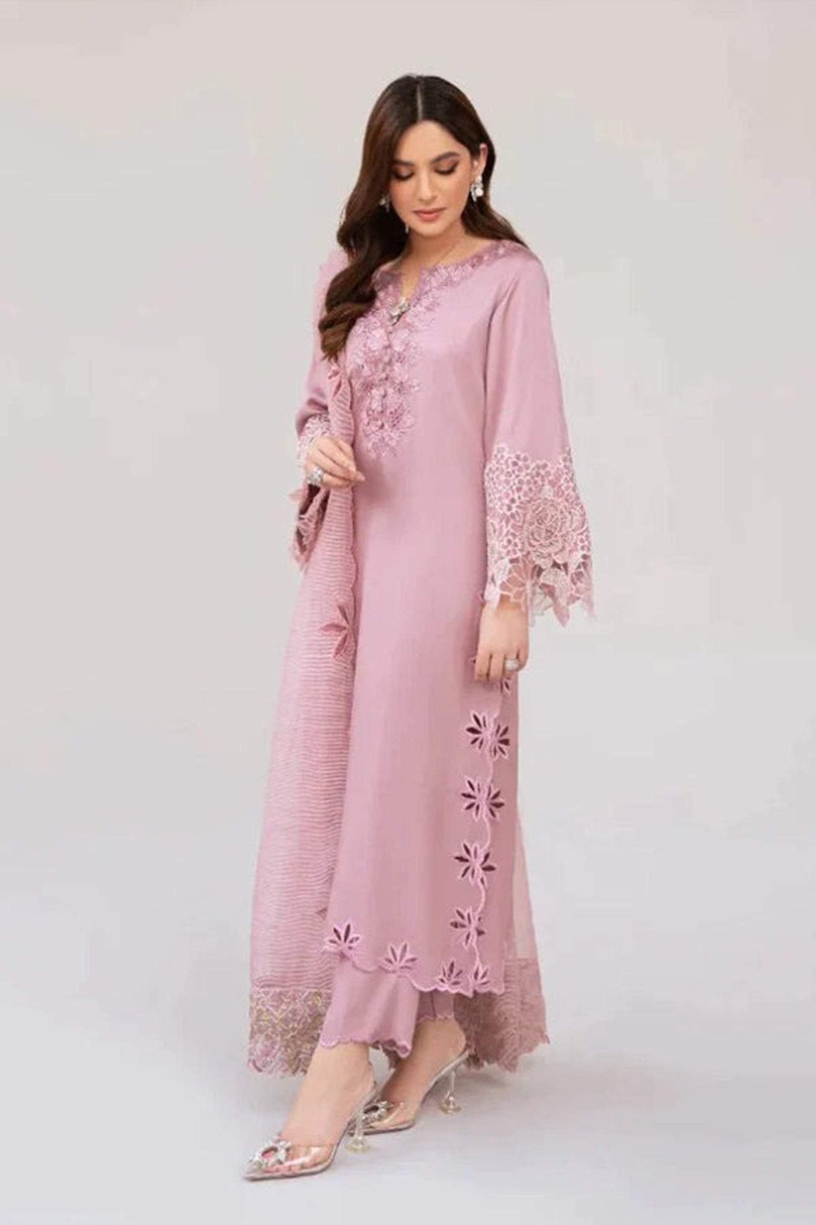ZN613-winter Khaddar Unstitched 3 Piece Embroidered Dress with Embroidered Organza Duppatta