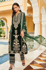 ZN1105 Winter Embroidered Velvet Dress With Organza embroidered Dopata