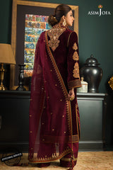 ZN1113Winter Embroidered Velvet Dress With Organza embroidered Dopata