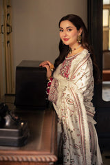 ZN1120-ASIM JOFA-3PC DHANAK EMBROIDERED SHIRT WITH DHANAK EMBROIDERED SHAWL