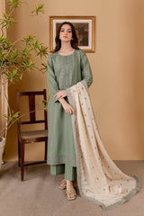 ZN1121-3PC DHANAK EMBROIDERED SHIRT WITH DHANAK EMBROIDERED SHAWL