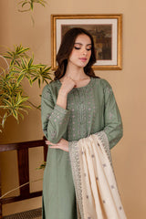 ZN1121-WINTER BATIK DHANAK 3PC EMBROIDERED SHIRT WITH DHANAK EMBROIDERED SHAWL