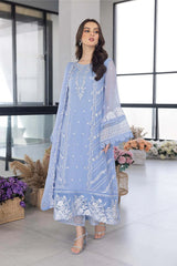 ZN1123- WINTER AZURE -Embroidered 3pc organza dress with organza duppata