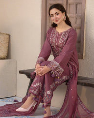 ZN1125-3PC DHANAK EMBROIDERED SHIRT WITH DHANAK EMBROIDERED SHAWL
