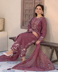 ZN1125-3PC DHANAK EMBROIDERED SHIRT WITH DHANAK EMBROIDERED SHAWL