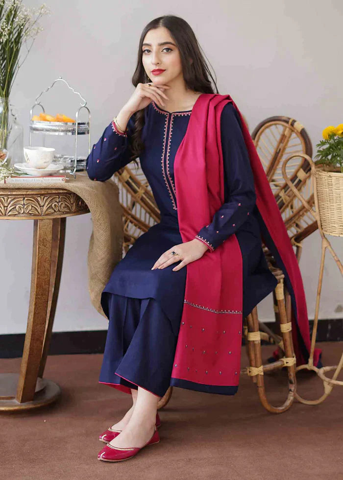 ZN404-WINTER 3PC Dhanak suit with Embroidered Shawll