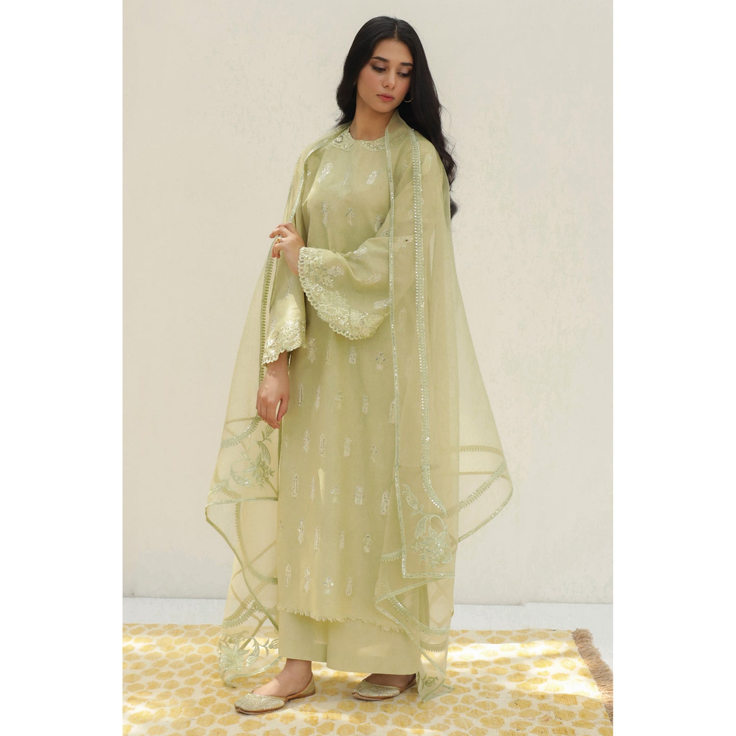 ZN783-SUMMER 3PC Lawn Embroidered Shirt With Organza Embroidered Dupatta