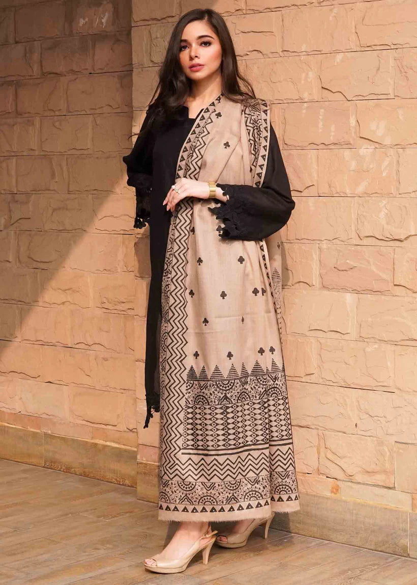 ZN557-3PC Dhannak Winter Embroidered suit with Printed Shawll