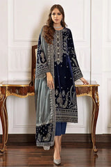 3PC EMBROIDERED VELVET SUIT - ZN-1410