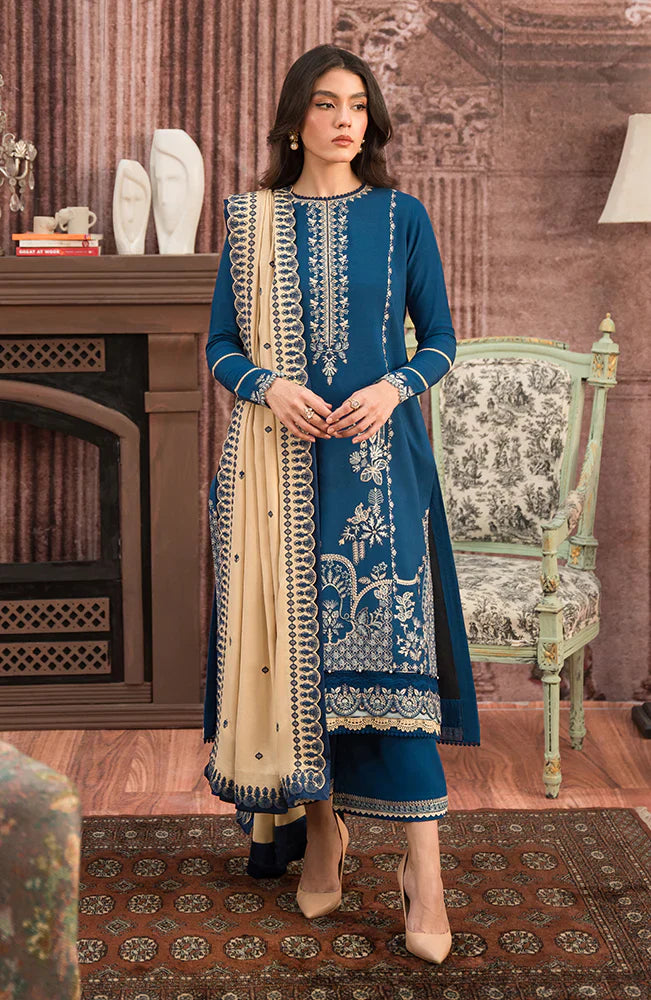 ZN917-WINTER 3-Pc Embroidered Dhanak Suit with Heavy Embroidered Dhanak Shawll