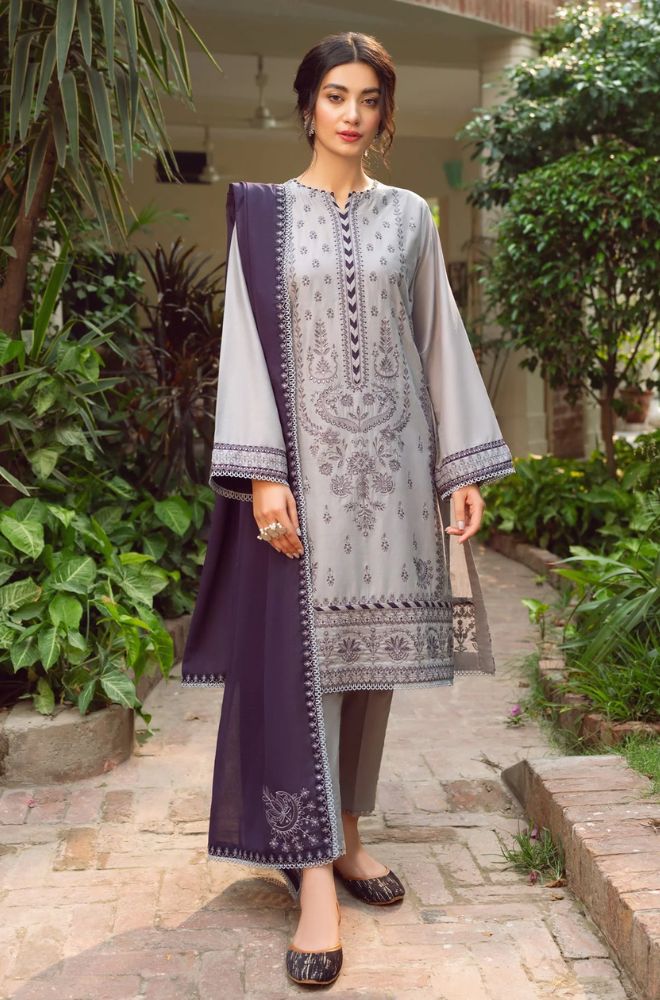 ZN222-Jazmin - 3PC Lawn Embroidered Shirt with Bamber Chiffon Embroidered Dupatta and Lawn Trousers