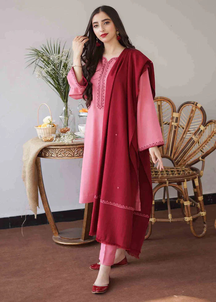 ZN406-WINTER 3PC Dhanak suit with Embroidered Shawll