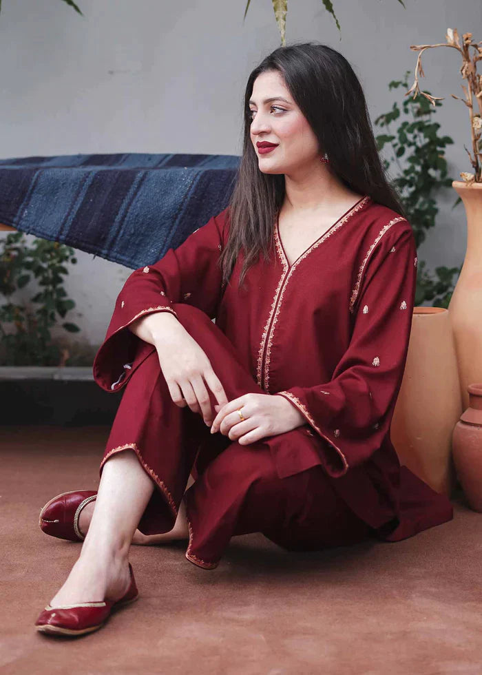 ZN403-WINTER 3PC Dhanak suit with Embroidered Shawll