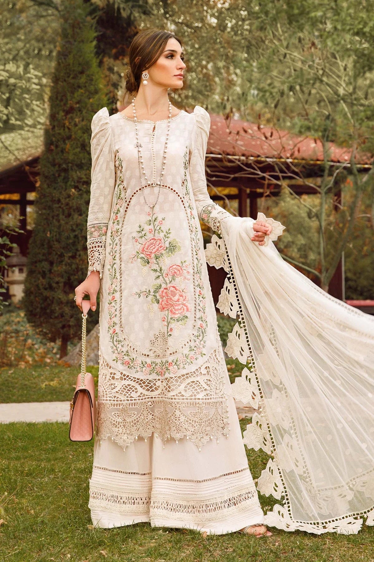 ZN202-3PC Lawn Heavy Embroidered Sequence Work With Organza Embroidered Dupatta