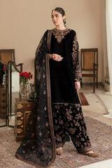 ZN563-Winter Embroidered Velvet Dress With Organza embroidered Dopata