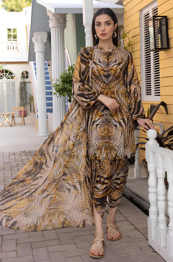 ZN285-3Pc Digital Printed Lawn Shirt With Printed Lawn Trouser and Chiffon Dupatta