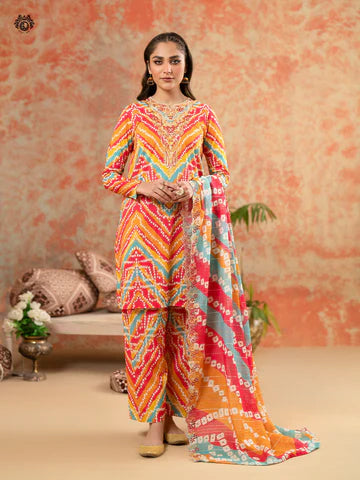 ZN768-SUMMER-3 Piece Unstitched Digital Printed Lawn Suit - Digital Printed Daimond Dupatta