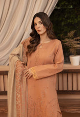 3PC EMBROIDERED DHANAK SUIT - ZN-1451