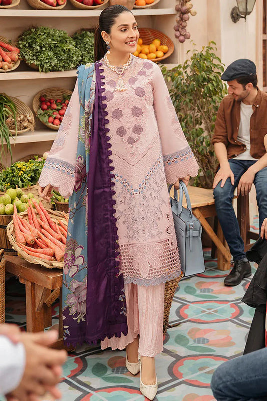 ZN714-SUMMER MUSHQ 3PC EMBROIDERED LAWN SUIT WITH PRINTED SILK DUPATTAZN729