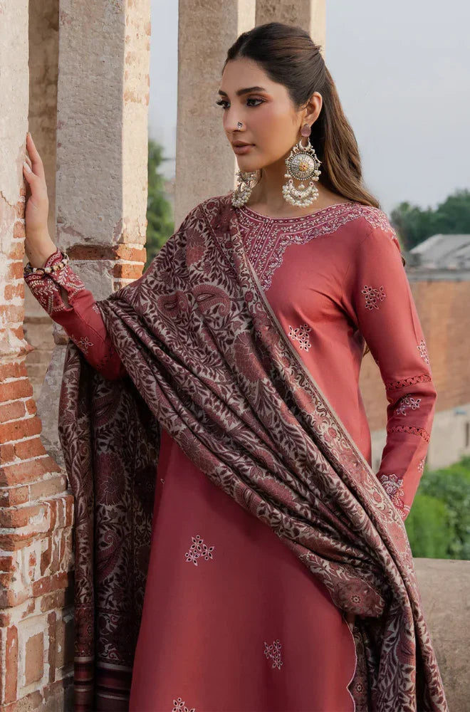 3PC EMBROIDERED DHANAK SUIT - ZN-1421