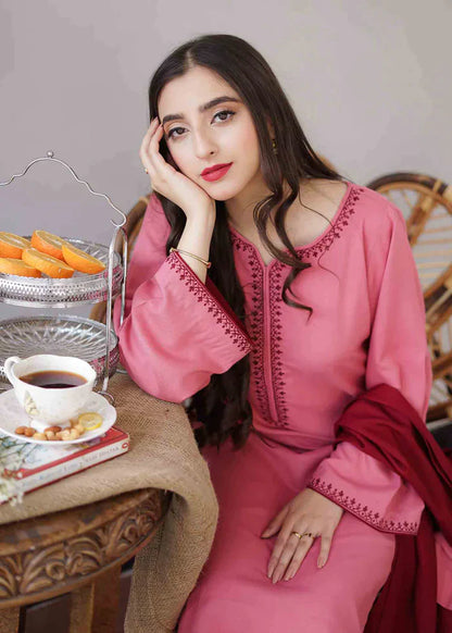 ZN406-WINTER 3PC Dhanak suit with Embroidered Shawll