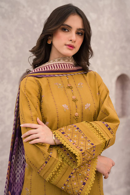 ZN618-WINTER 3PC Dhannak Embroidered suit with Printed Shawll