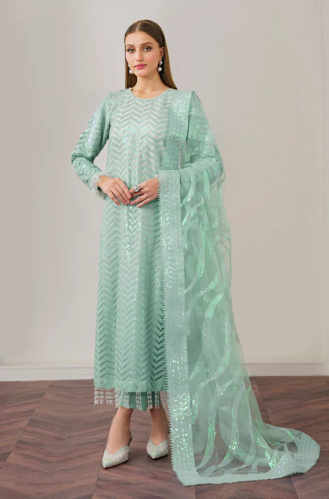 ZN915- Winter 3 Piece - Organza Embroidered Suit