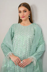ZN915- Winter 3 Piece - Organza Embroidered Suit