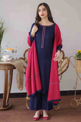 ZN404-WINTER 3PC Dhanak suit with Embroidered Shawll