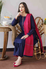 ZN404-WINTER 3PC Dhanak suit with Embroidered Shawll