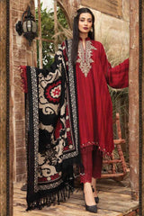 ZN412-WINTER 3PC Dhannak Embroidered suit with Printed Shawll