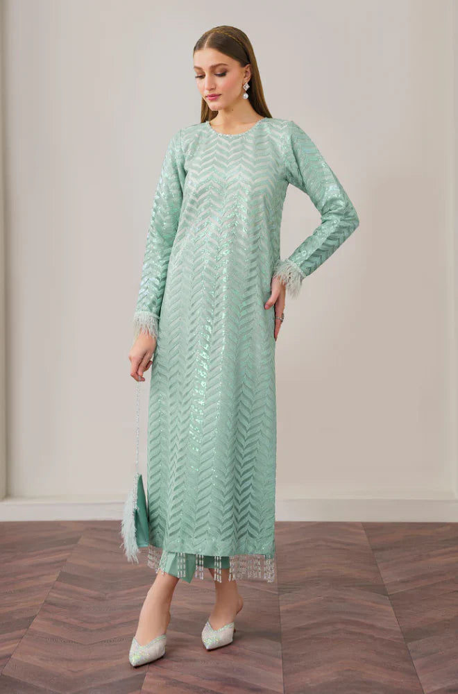 ZN915- Winter 3 Piece - Organza Embroidered Suit